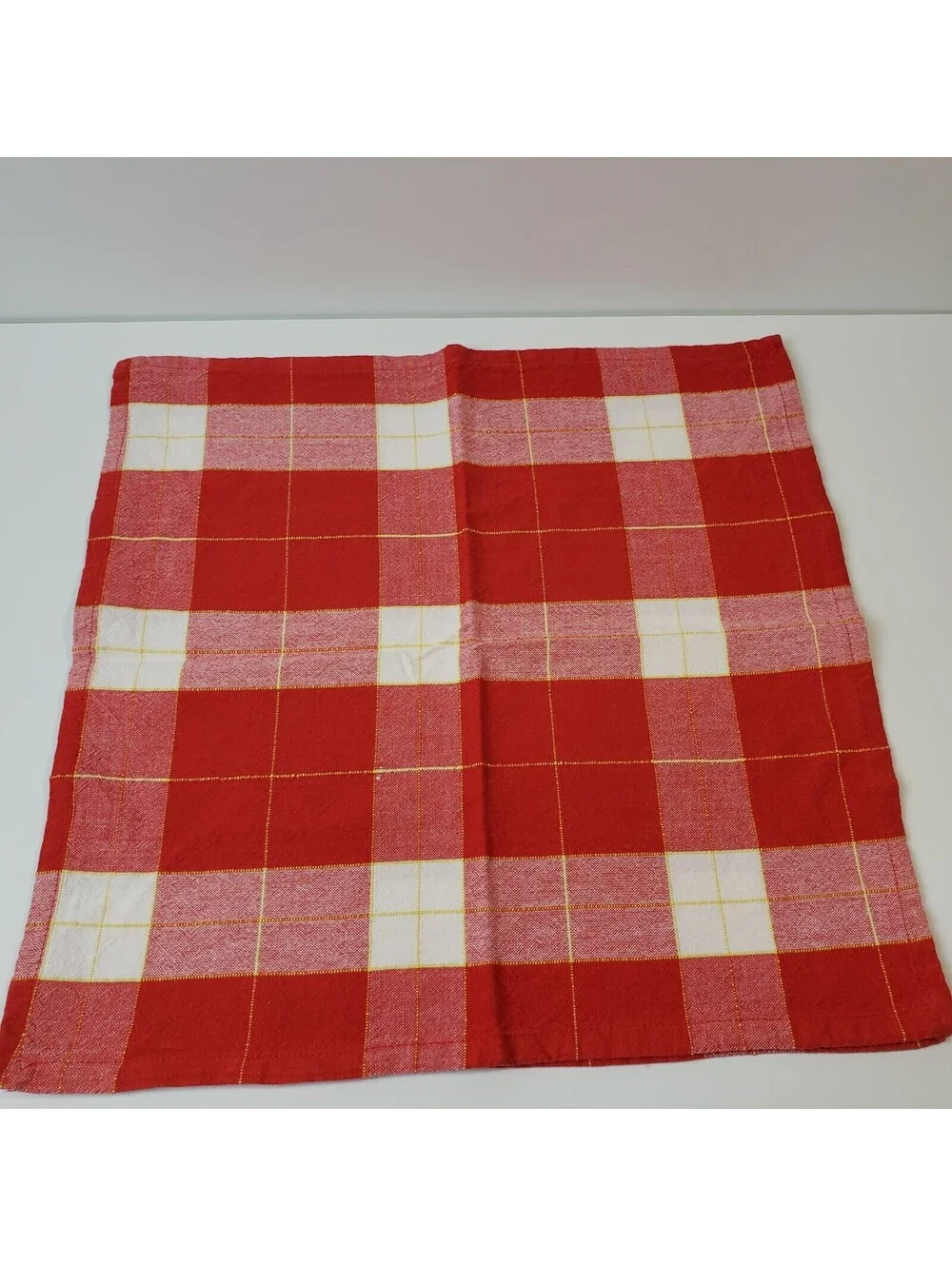 Set of 4 Napkins Cotton Blend Red Buffalo Checked  Yellow Ticking Stripe Picnic